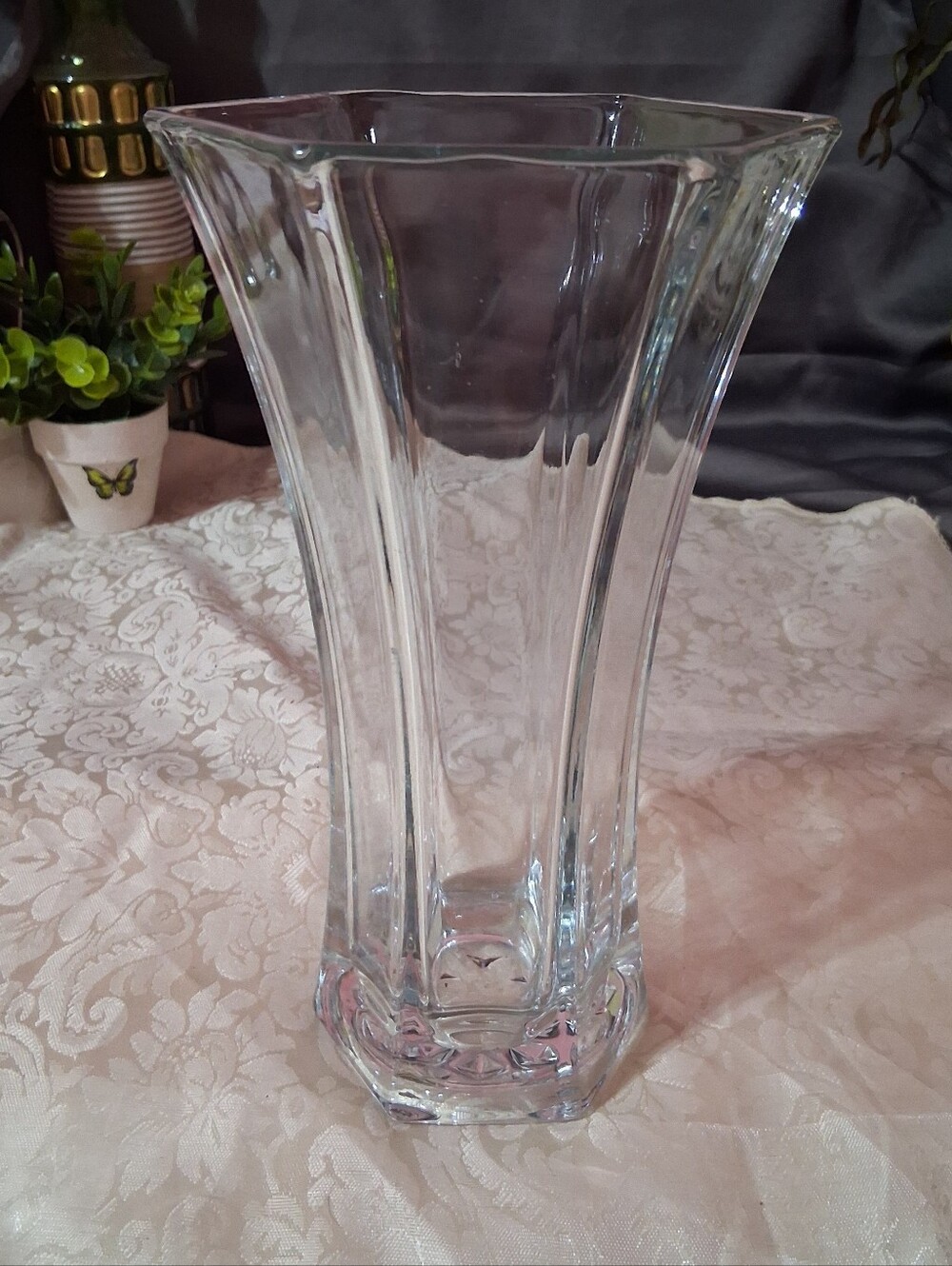 Vintage Hoosier Glass Hexagonal Flared Vase #4040